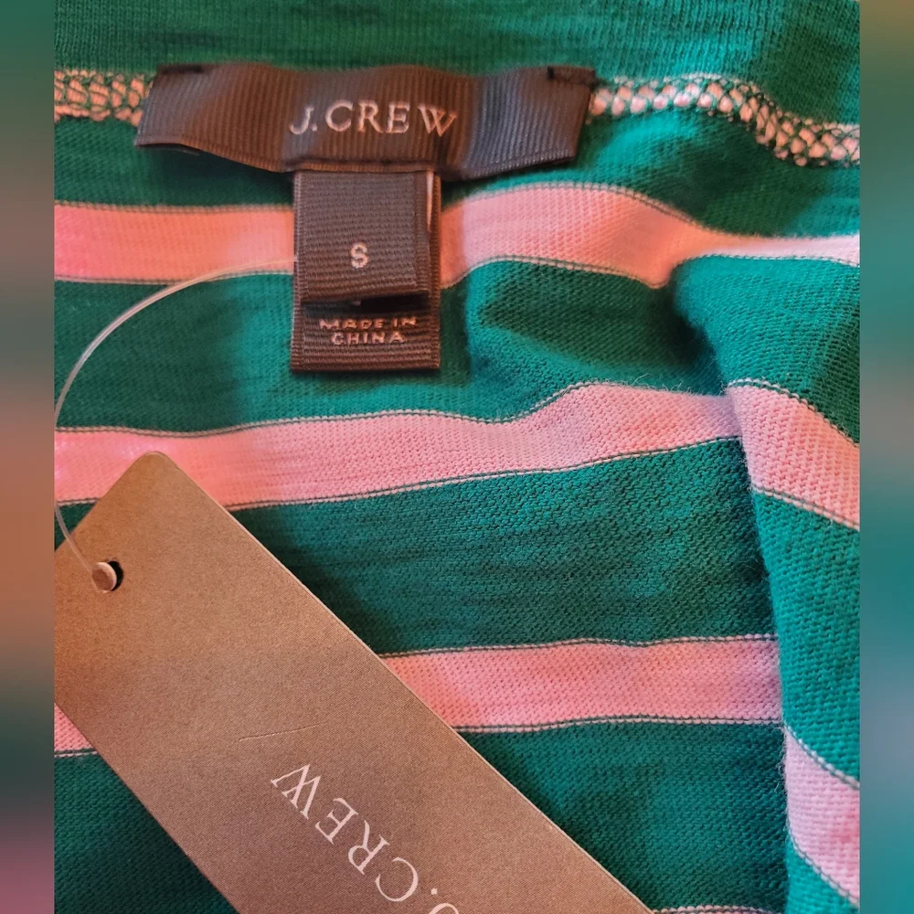 J. Crew Green & Pink Striped Top